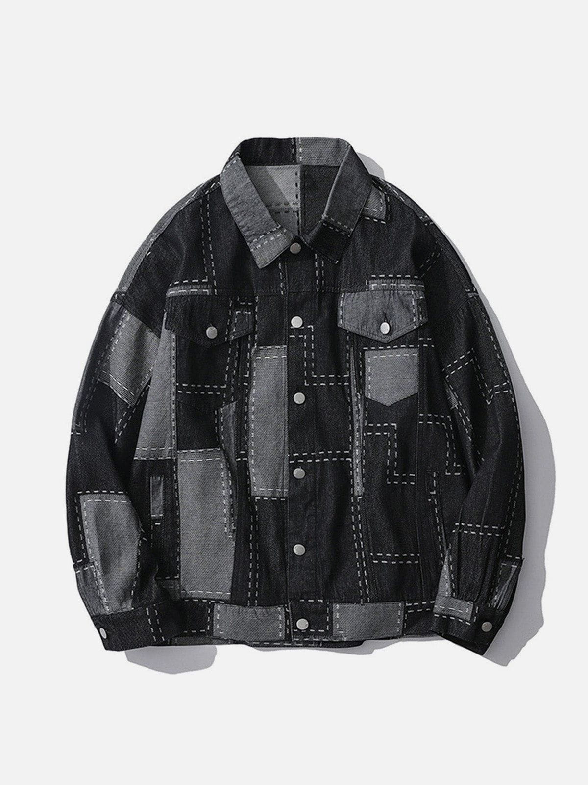 Black Stitched Denim Jacket (EXCLUSIVE)