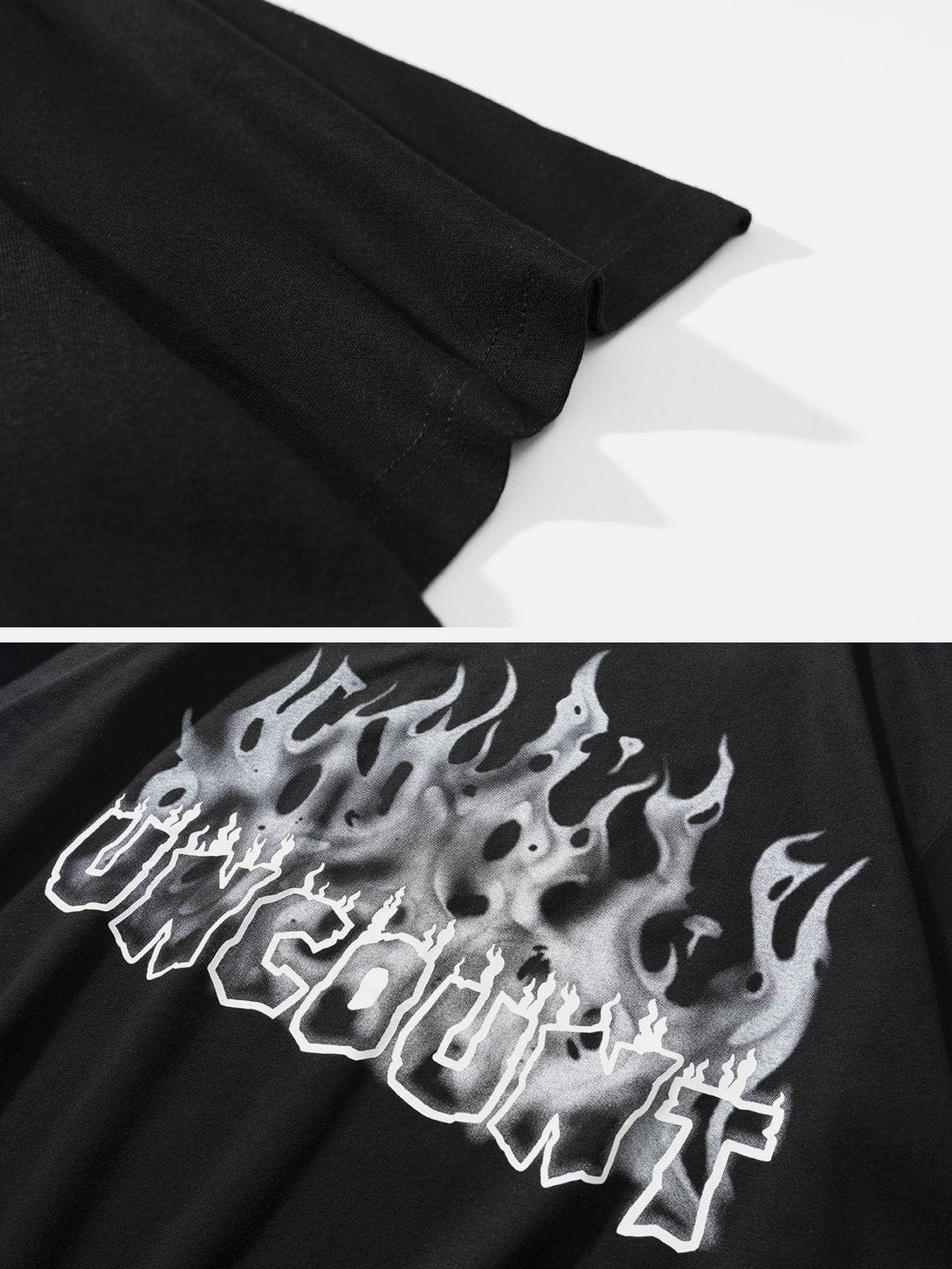 Majesda® - 3D Flame Letter Print Hole Tee- Outfit Ideas - Streetwear Fashion - majesda.com