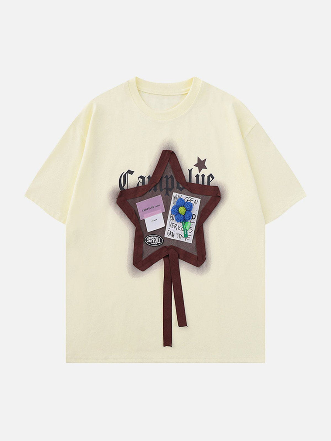 Majesda® - 3D Flower Star Silk Ribbon Tee- Outfit Ideas - Streetwear Fashion - majesda.com