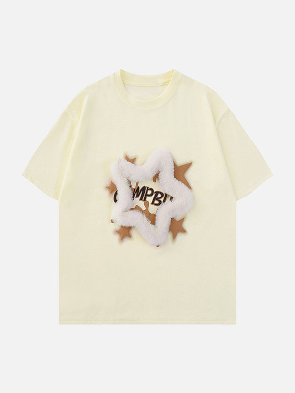 Majesda® - 3D Star Lettered Print Tee- Outfit Ideas - Streetwear Fashion - majesda.com