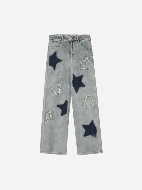 Majesda® - Airbrushed Pentagram Applique Jeans - 1656- Outfit Ideas - Streetwear Fashion - majesda.com