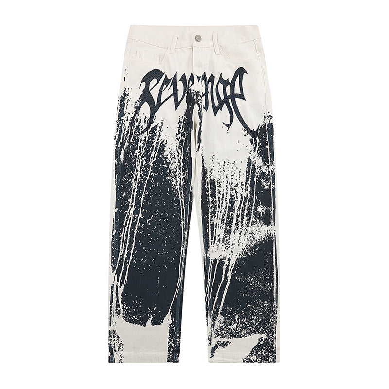 Majesda® - American Heavy Industry Ink Splash Embroidery Jeans -1403- Outfit Ideas - Streetwear Fashion - majesda.com