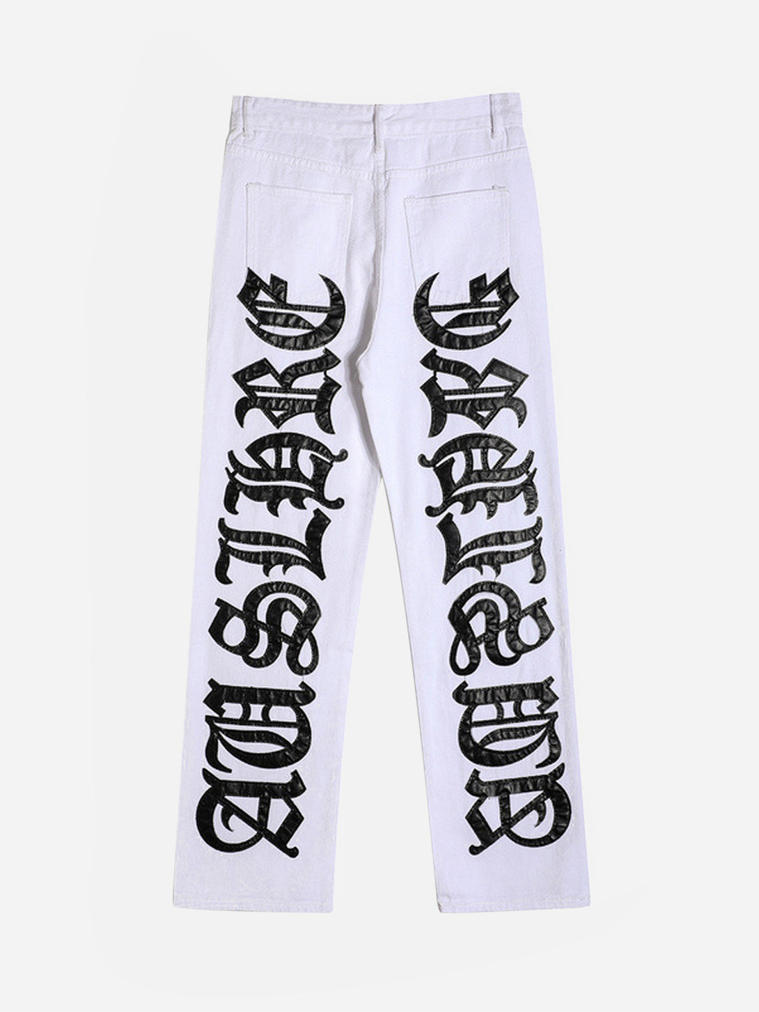 Majesda® - American High Street Burning Text Embroidered Letters Jeans -1478- Outfit Ideas - Streetwear Fashion - majesda.com