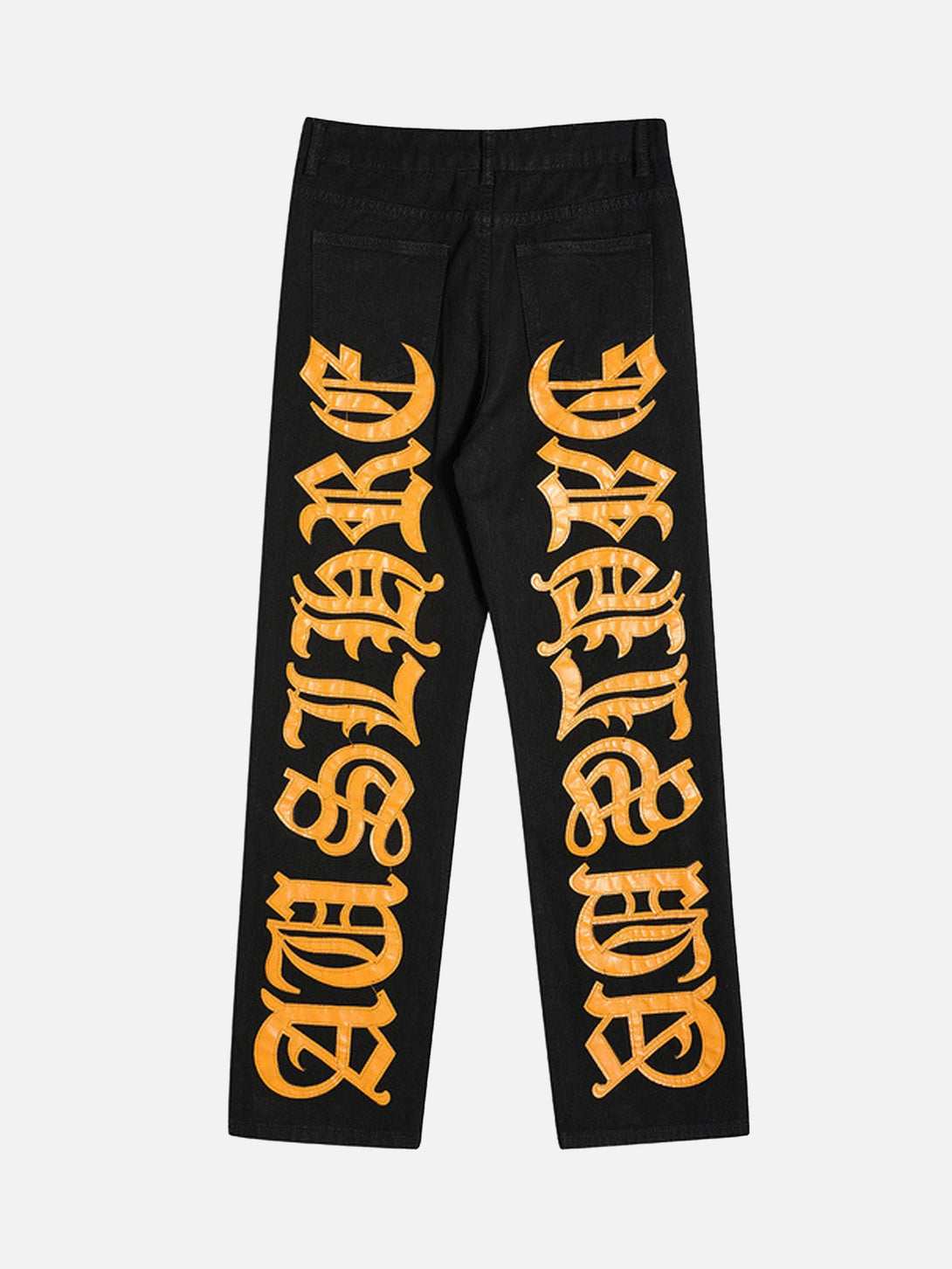 Majesda® - American High Street Burning Text Embroidered Letters Jeans -1478- Outfit Ideas - Streetwear Fashion - majesda.com