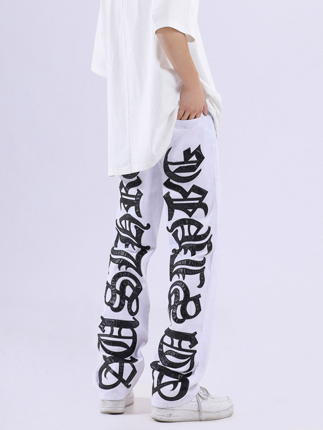 Majesda® - American High Street Burning Text Embroidered Letters Jeans -1478- Outfit Ideas - Streetwear Fashion - majesda.com