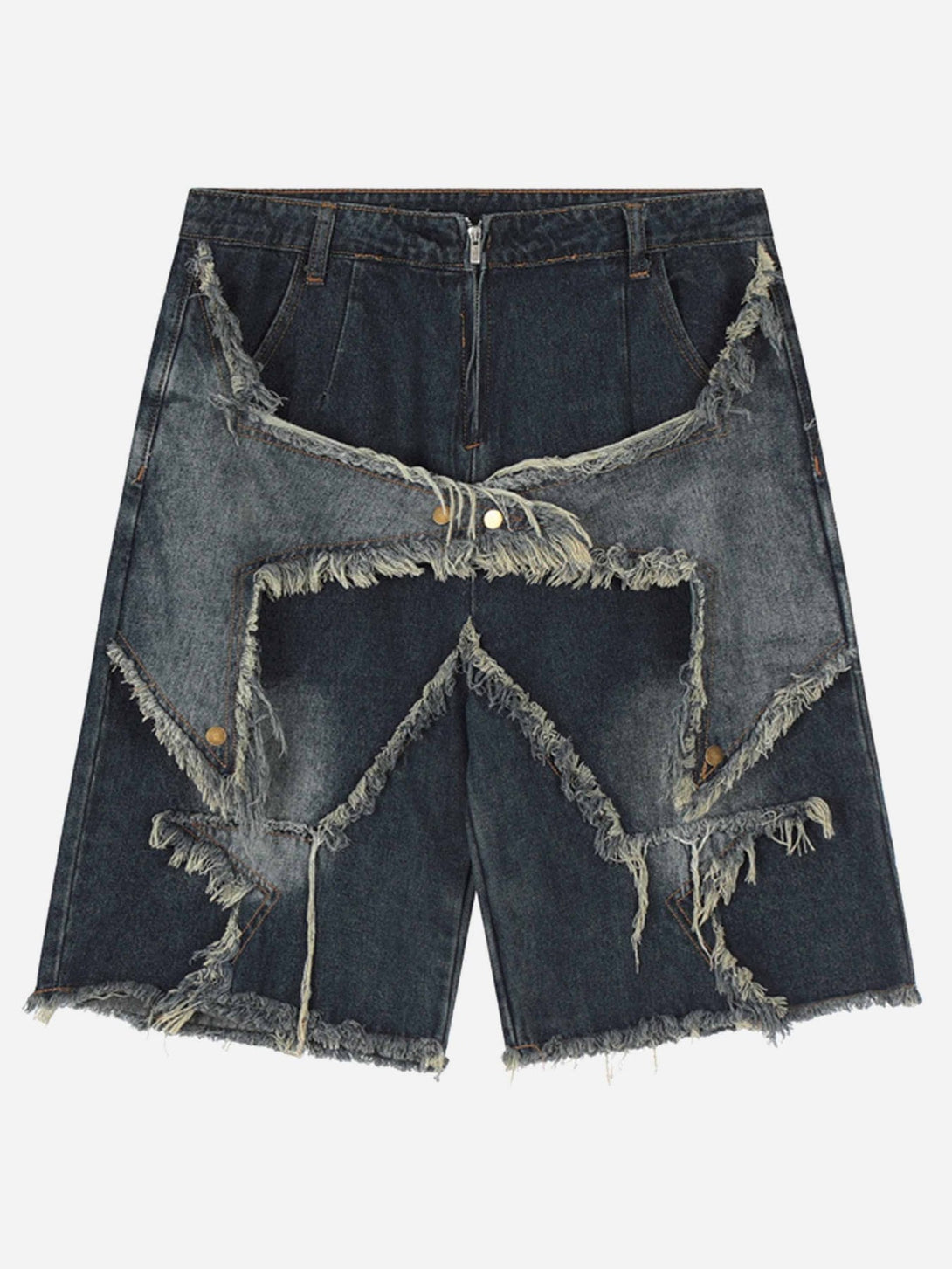 Majesda® - American Pentagram Tassel Patch Denim Shorts - 1681- Outfit Ideas - Streetwear Fashion - majesda.com