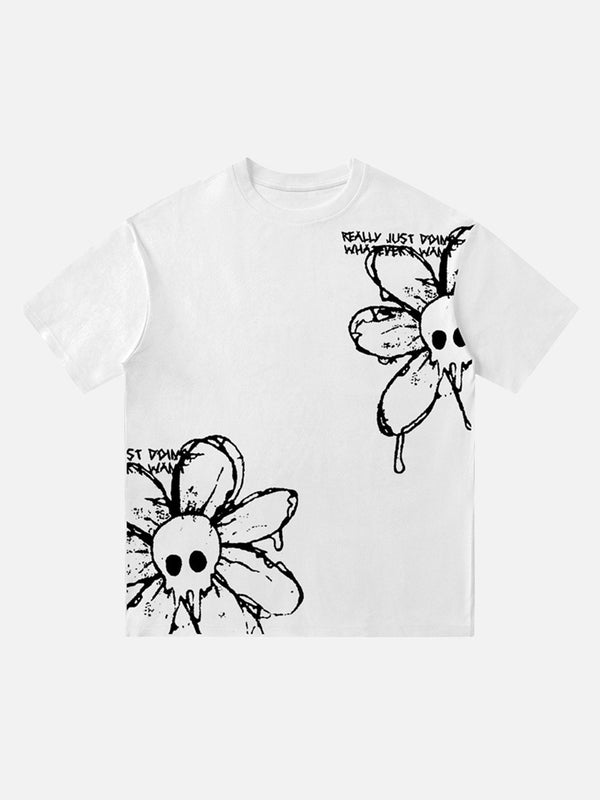 Majesda® - American Retro Creative Skull Flower T-shirt- Outfit Ideas - Streetwear Fashion - majesda.com