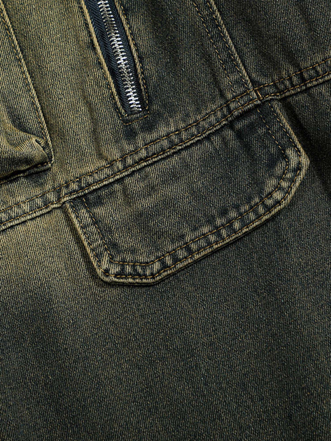 Majesda® - American Retro Multi-pocket Workwear Washed Jeans- Outfit Ideas - Streetwear Fashion - majesda.com