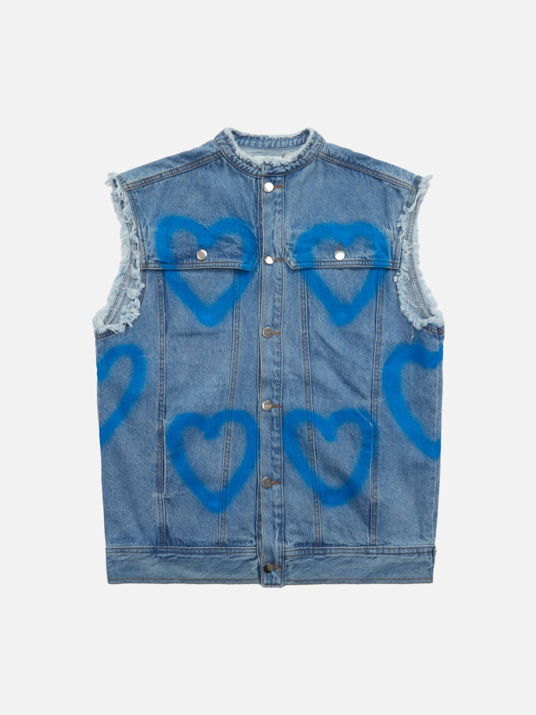 Majesda® - American Spray-painted Love Sleeveless Denim Jacket - 1972- Outfit Ideas - Streetwear Fashion - majesda.com