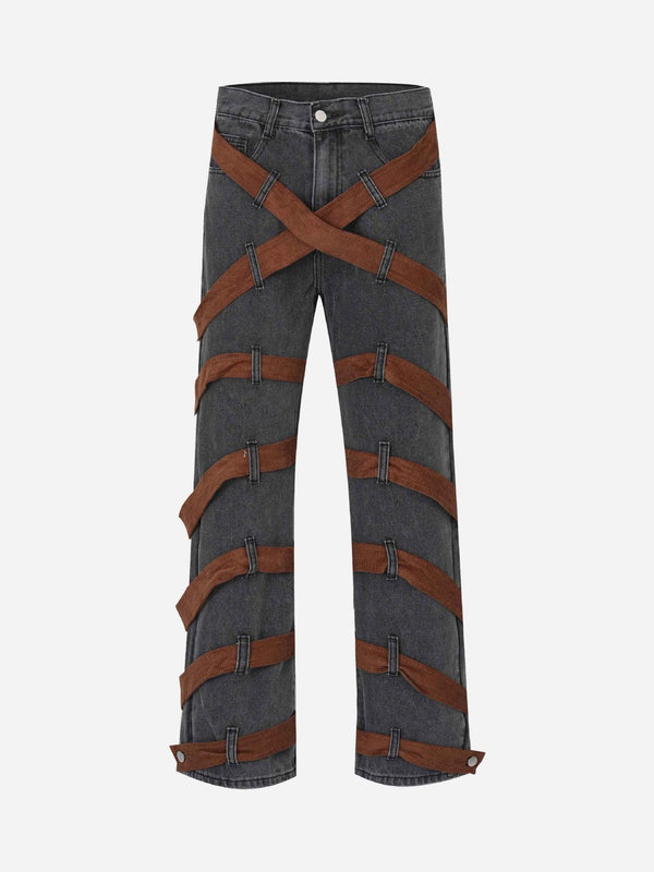 Majesda® - American Strappy Embellished Jeans- Outfit Ideas - Streetwear Fashion - majesda.com