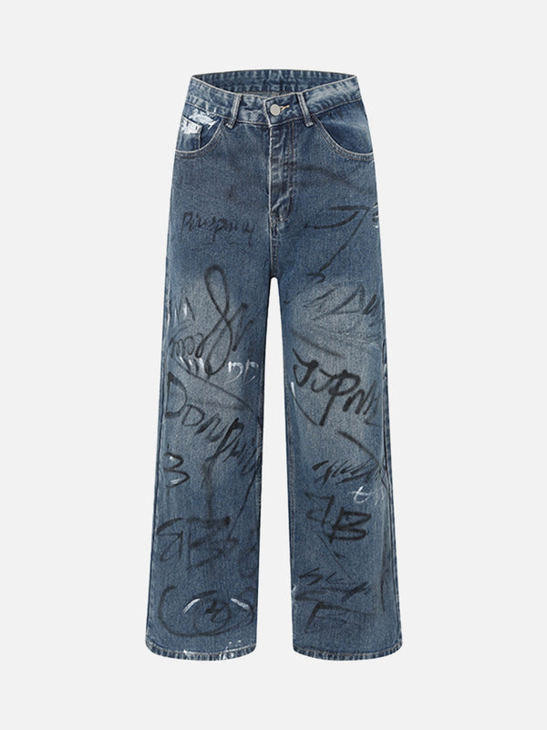 Majesda® - American Street Fashion Fun Graffiti Washed Distressed Jeans- Outfit Ideas - Streetwear Fashion - majesda.com