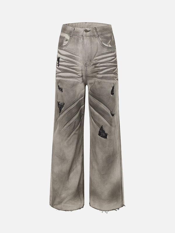 Majesda® - American Street Fashion Washed Distressed Straight Leg Jeans- Outfit Ideas - Streetwear Fashion - majesda.com