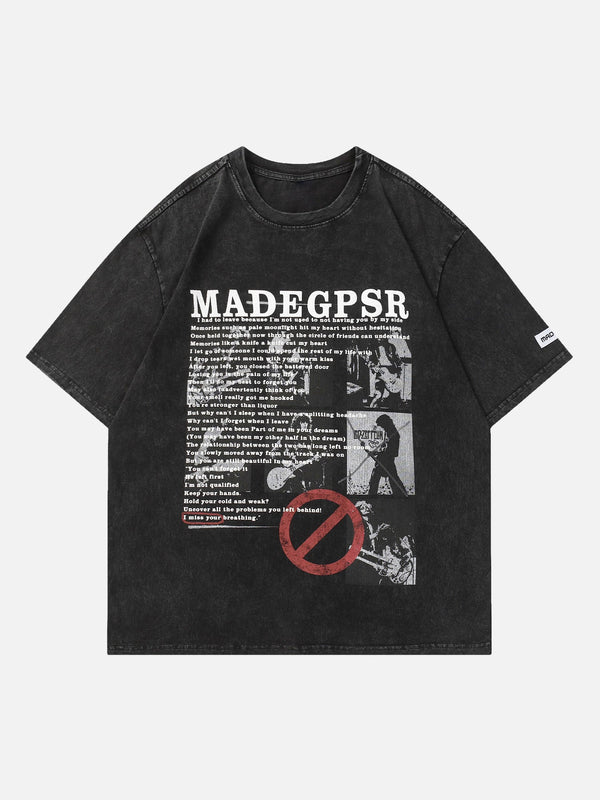 Majesda® - American Street Fashion Washed Printed Short Sleeve T-Shirt- Outfit Ideas - Streetwear Fashion - majesda.com