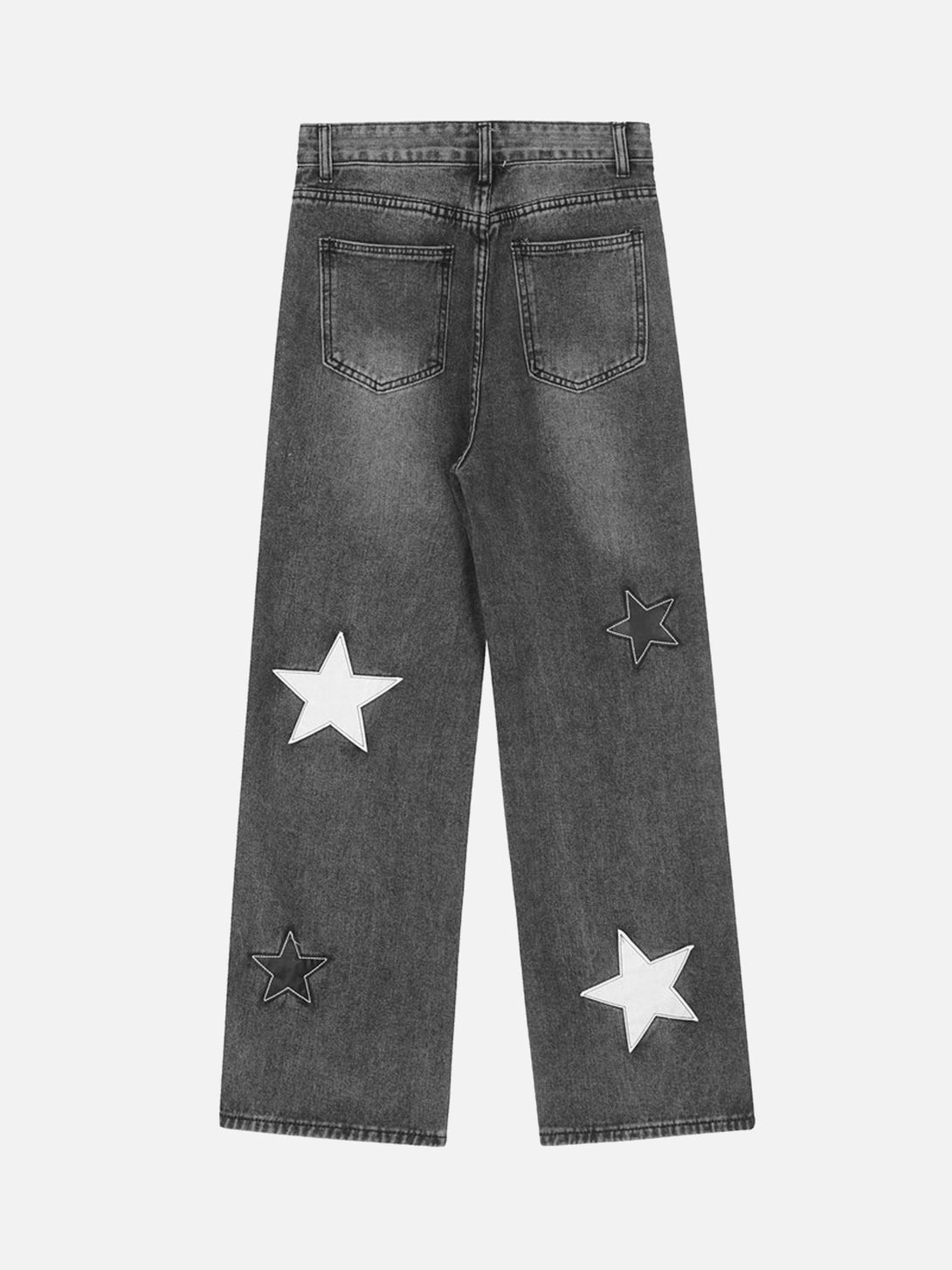 Majesda® - American Vintage Five-pointed Star Patch Embroidered Jeans Loose Straight-legged Pants -1439- Outfit Ideas - Streetwear Fashion - majesda.com