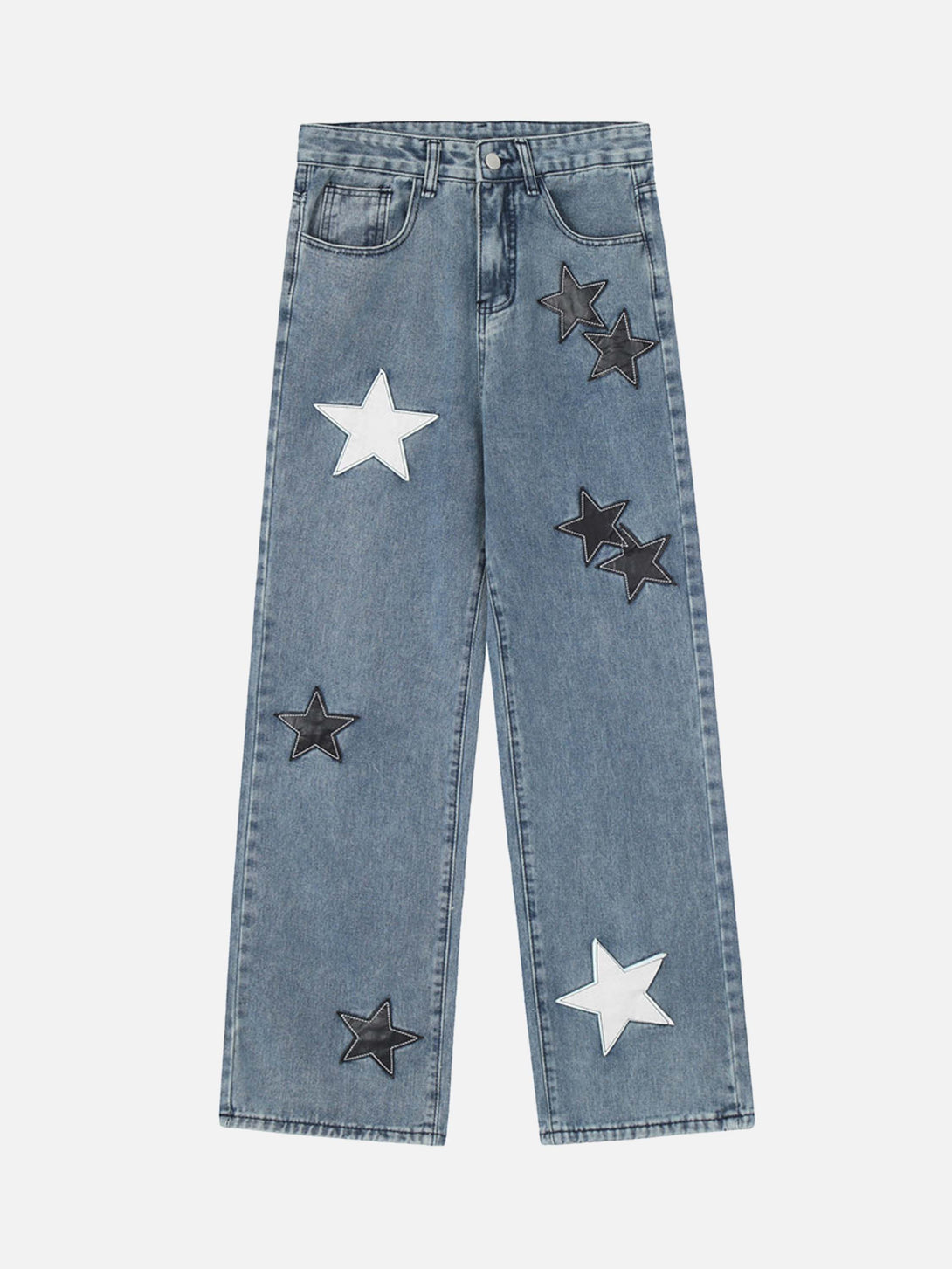 Majesda® - American Vintage Five-pointed Star Patch Embroidered Jeans Loose Straight-legged Pants -1439- Outfit Ideas - Streetwear Fashion - majesda.com