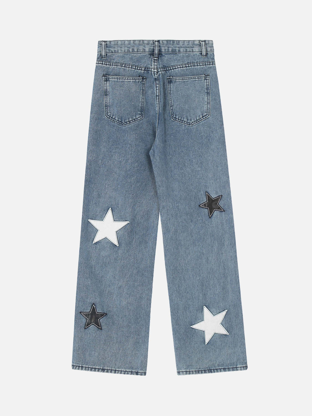 Majesda® - American Vintage Five-pointed Star Patch Embroidered Jeans Loose Straight-legged Pants -1439- Outfit Ideas - Streetwear Fashion - majesda.com