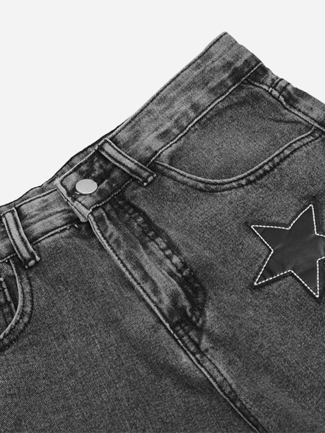 Majesda® - American Vintage Five-pointed Star Patch Embroidered Jeans Loose Straight-legged Pants -1439- Outfit Ideas - Streetwear Fashion - majesda.com