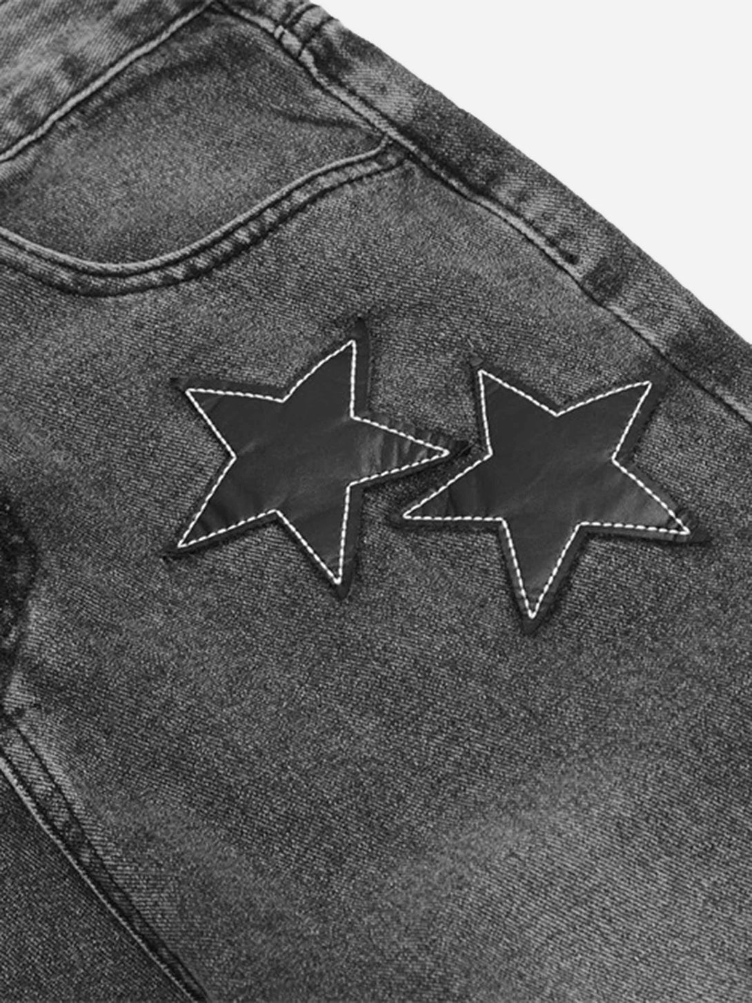 Majesda® - American Vintage Five-pointed Star Patch Embroidered Jeans Loose Straight-legged Pants -1439- Outfit Ideas - Streetwear Fashion - majesda.com