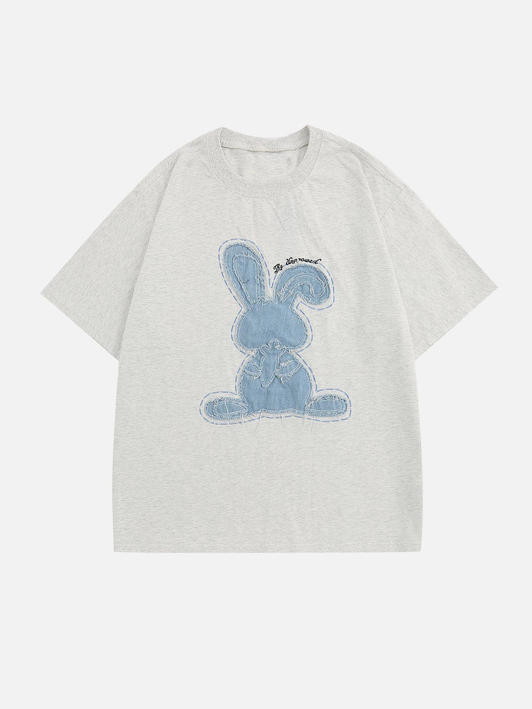 Majesda® - Applique Embroidery Denim Rabbit Tee- Outfit Ideas - Streetwear Fashion - majesda.com