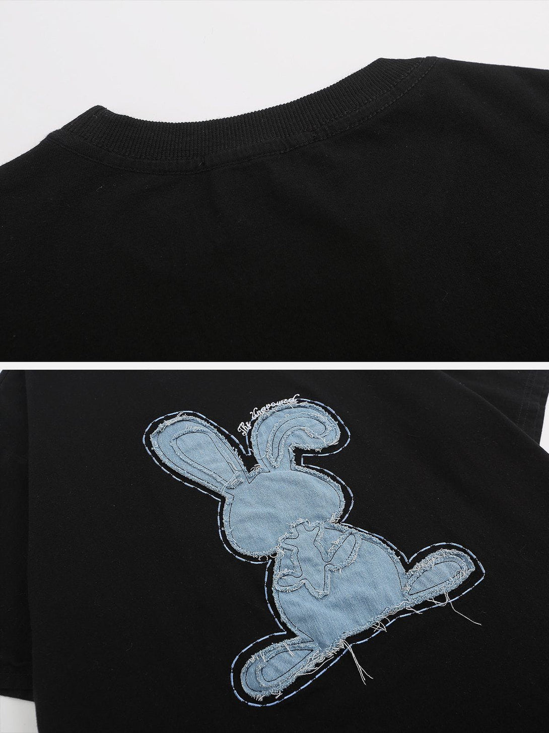 Majesda® - Applique Embroidery Denim Rabbit Tee- Outfit Ideas - Streetwear Fashion - majesda.com