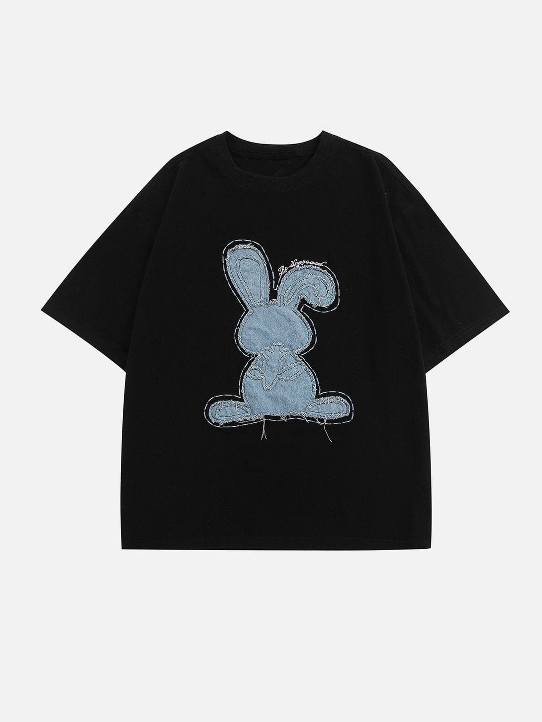 Majesda® - Applique Embroidery Denim Rabbit Tee- Outfit Ideas - Streetwear Fashion - majesda.com