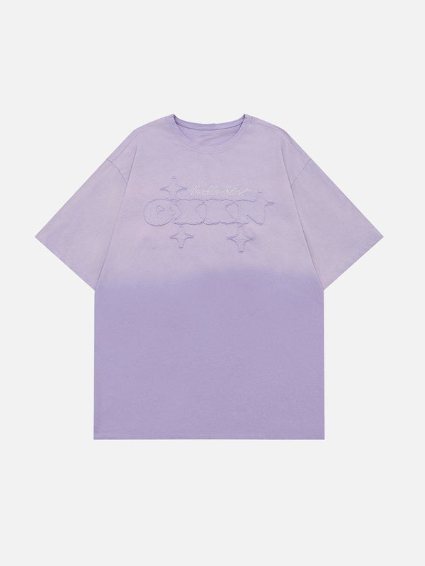 Majesda® - Applique Embroidery Gradient Star Tee- Outfit Ideas - Streetwear Fashion - majesda.com