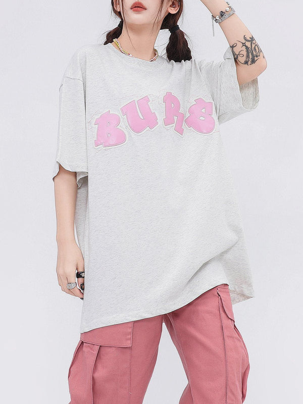 Majesda® - Applique Embroidery Letter Tee- Outfit Ideas - Streetwear Fashion - majesda.com