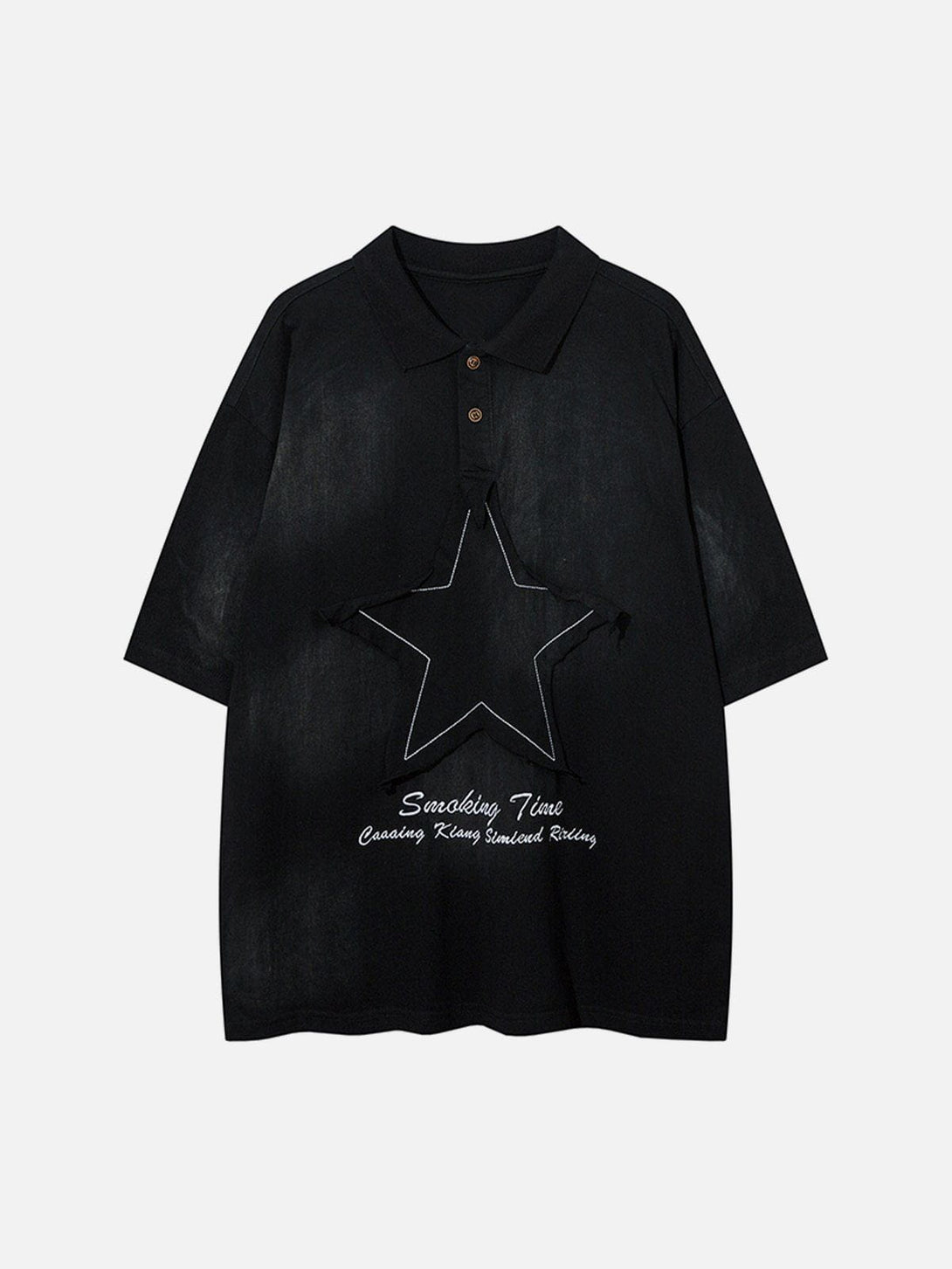 Majesda® - Applique Embroidery Star Washed Polo Tee- Outfit Ideas - Streetwear Fashion - majesda.com