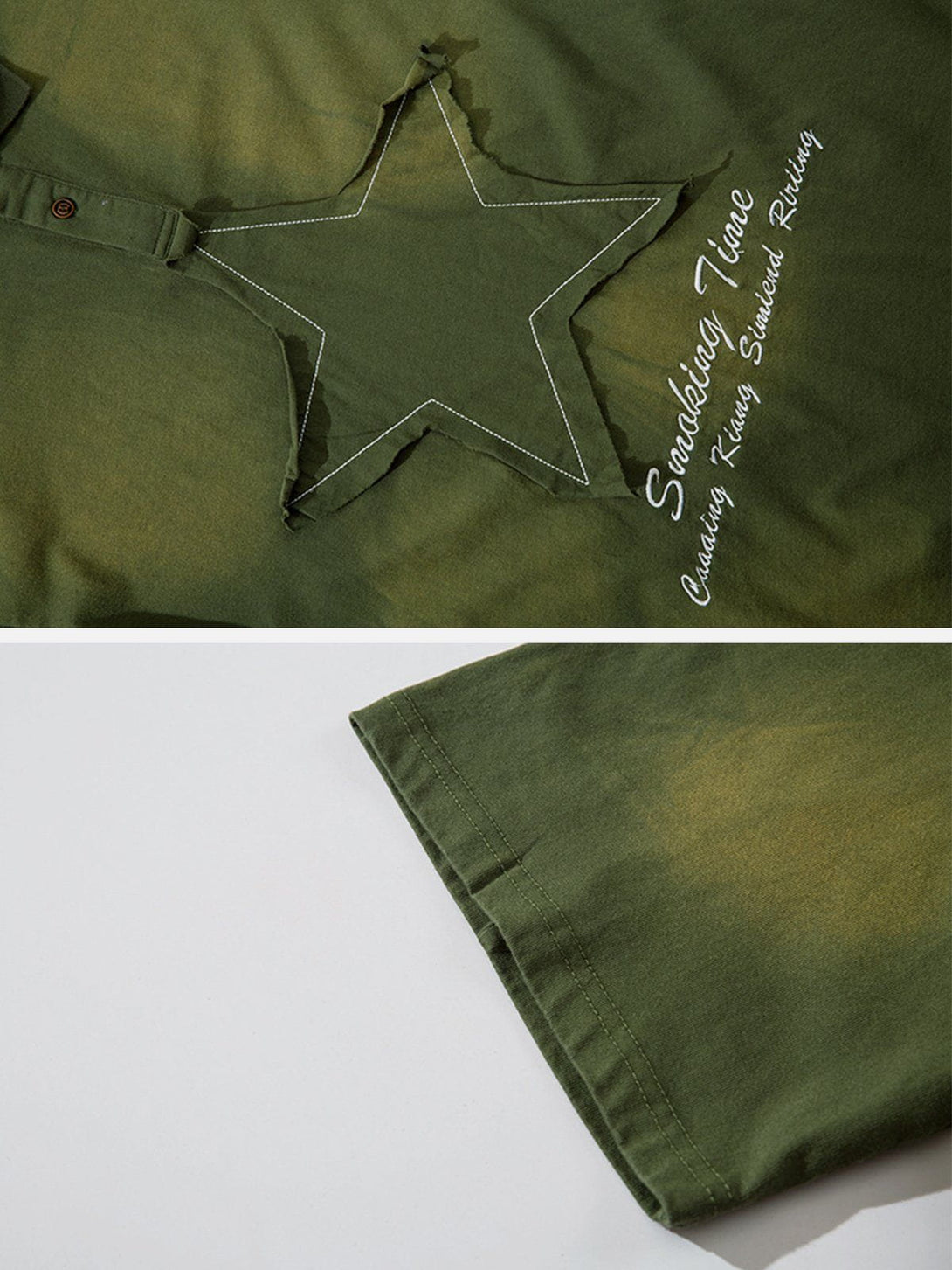 Majesda® - Applique Embroidery Star Washed Polo Tee- Outfit Ideas - Streetwear Fashion - majesda.com