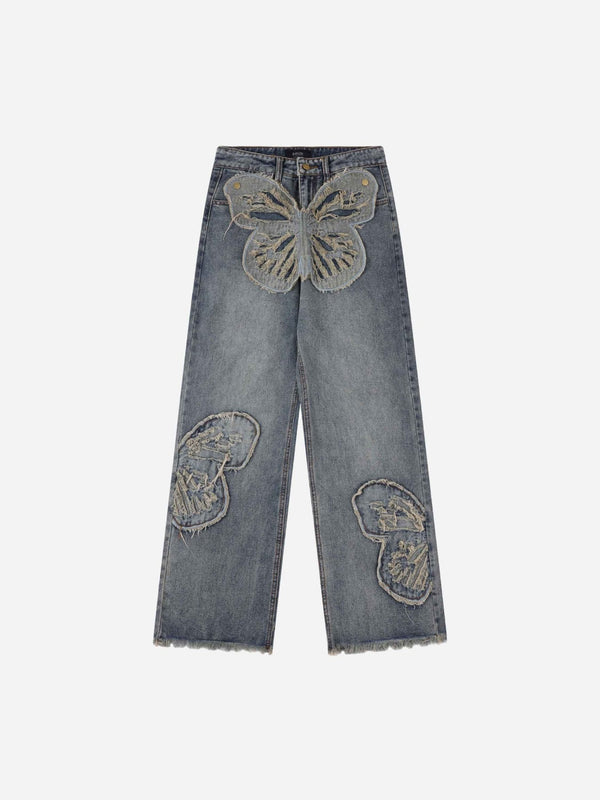 Majesda® - Appliqued Butterfly Embroidered Jeans- Outfit Ideas - Streetwear Fashion - majesda.com