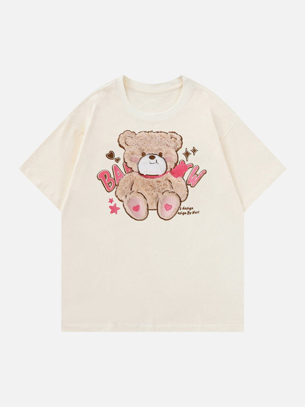 Majesda® - Bear Embroidery Tee- Outfit Ideas - Streetwear Fashion - majesda.com