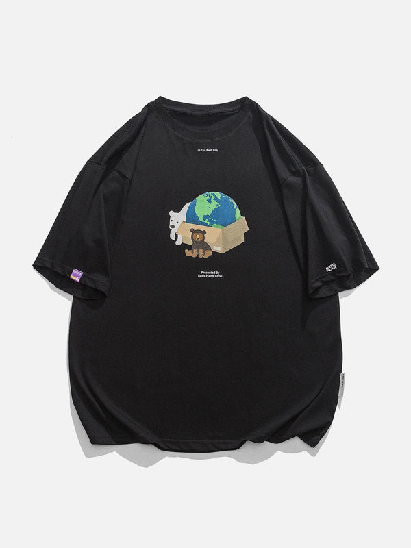 Majesda® - Bear Gift Earth Print Tee- Outfit Ideas - Streetwear Fashion - majesda.com