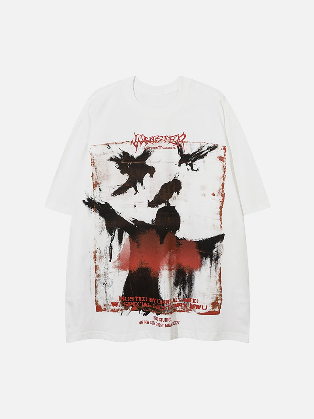 Majesda® - Black Crow Erosion Shadow Hip-Hop Cotton Dot Paddle T-shirt- Outfit Ideas - Streetwear Fashion - majesda.com