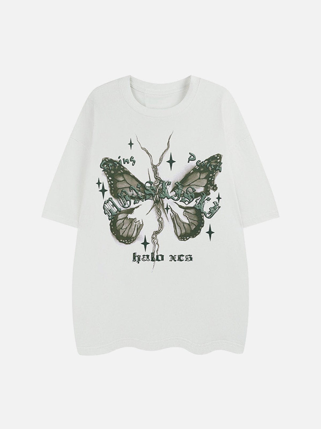 Majesda® - Broken Moth Star Print Tee- Outfit Ideas - Streetwear Fashion - majesda.com