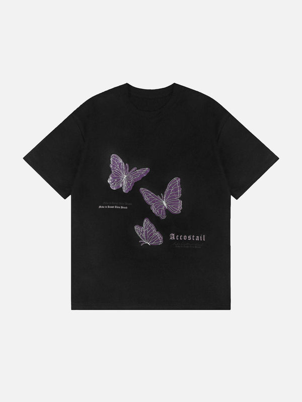 Majesda® - Butterfly Applique Embroidery Suede Tee- Outfit Ideas - Streetwear Fashion - majesda.com