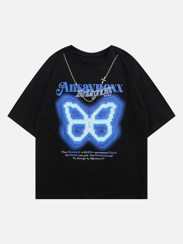 Majesda® - Butterfly Embroidery Chain Decoration Tee- Outfit Ideas - Streetwear Fashion - majesda.com