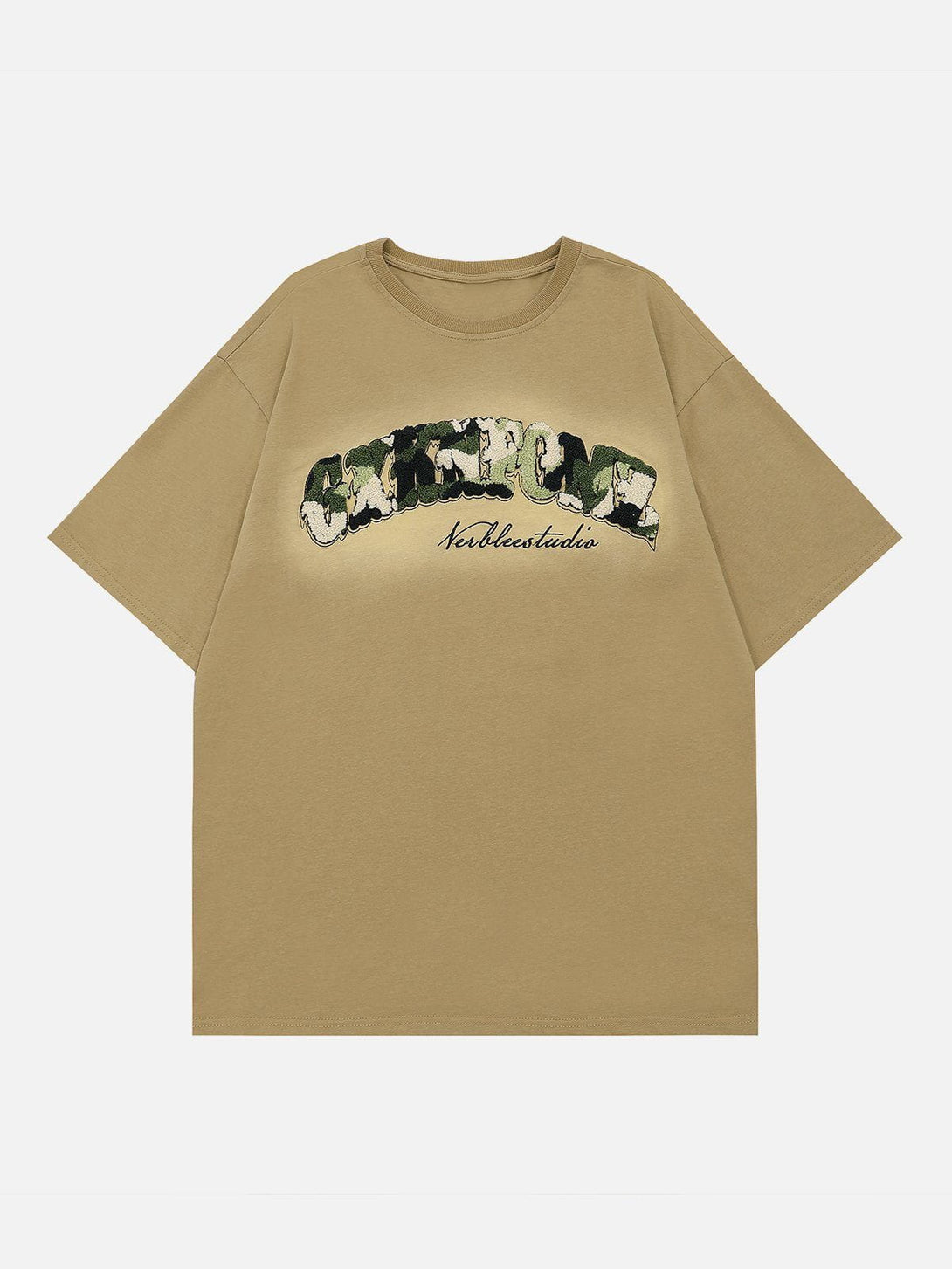 Majesda® - Camouflage Flocked Letter Cotton Tee- Outfit Ideas - Streetwear Fashion - majesda.com