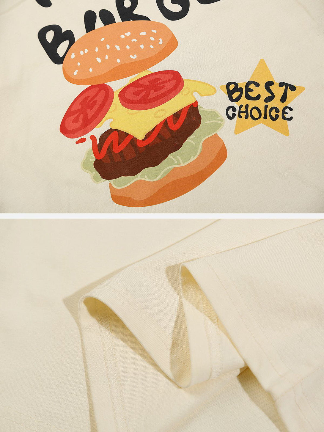 Majesda® - Cartoon Burger Print Tee- Outfit Ideas - Streetwear Fashion - majesda.com