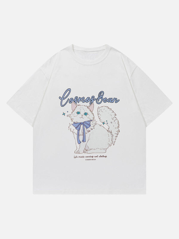 Majesda® - Cartoon Cute Cat Print Tee- Outfit Ideas - Streetwear Fashion - majesda.com