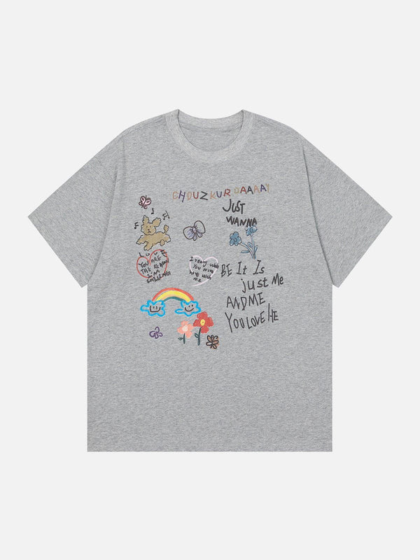 Majesda® - Cartoon Hand Painted Print Tee- Outfit Ideas - Streetwear Fashion - majesda.com