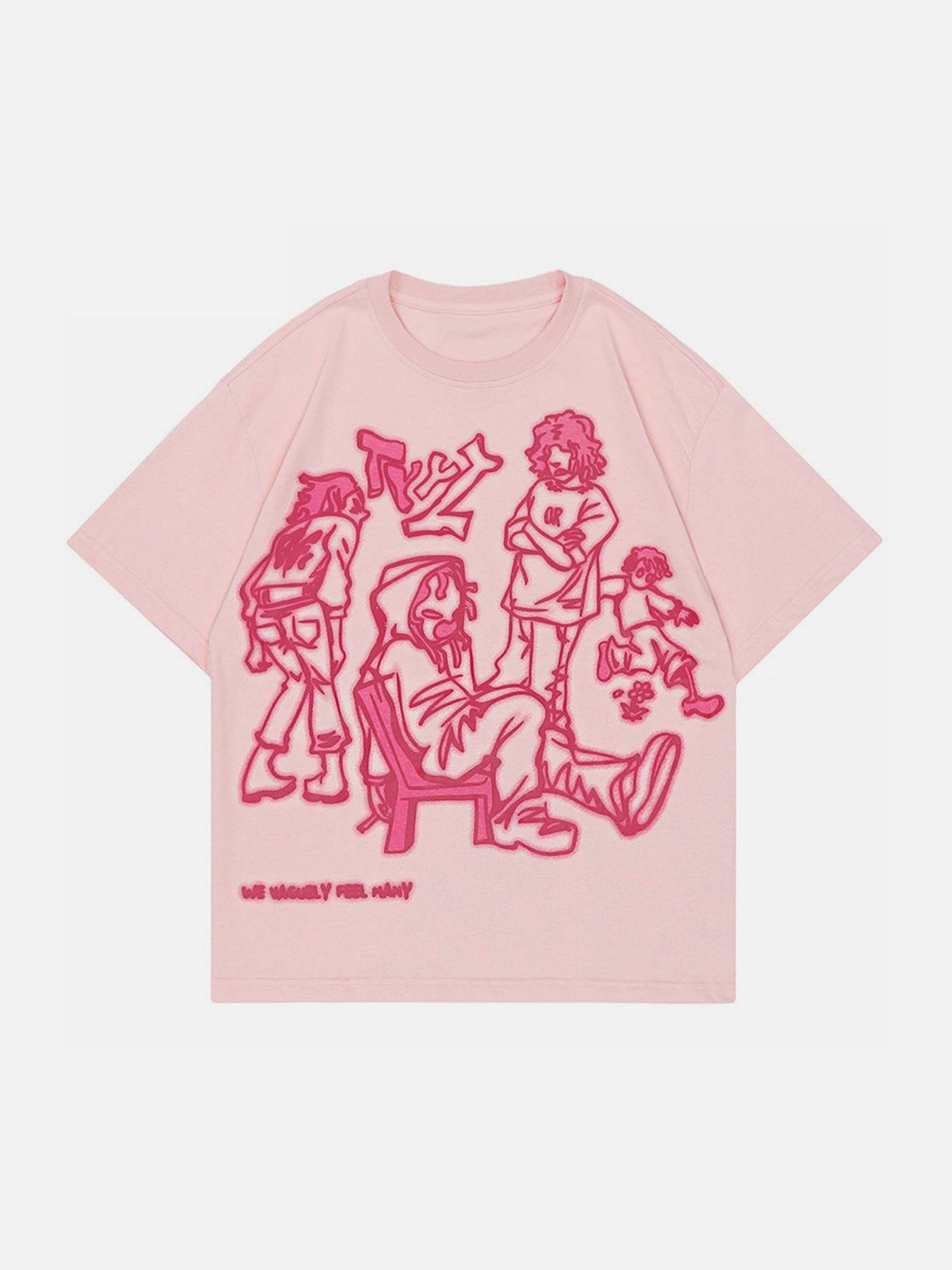 Majesda® - Cartoon Line Character Print Tee- Outfit Ideas - Streetwear Fashion - majesda.com