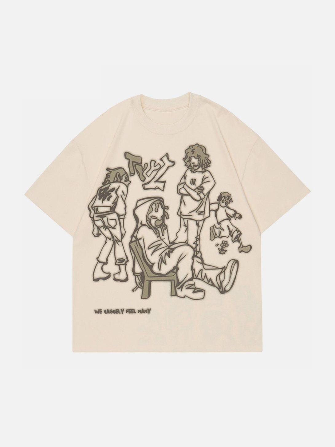 Majesda® - Cartoon Line Character Print Tee- Outfit Ideas - Streetwear Fashion - majesda.com