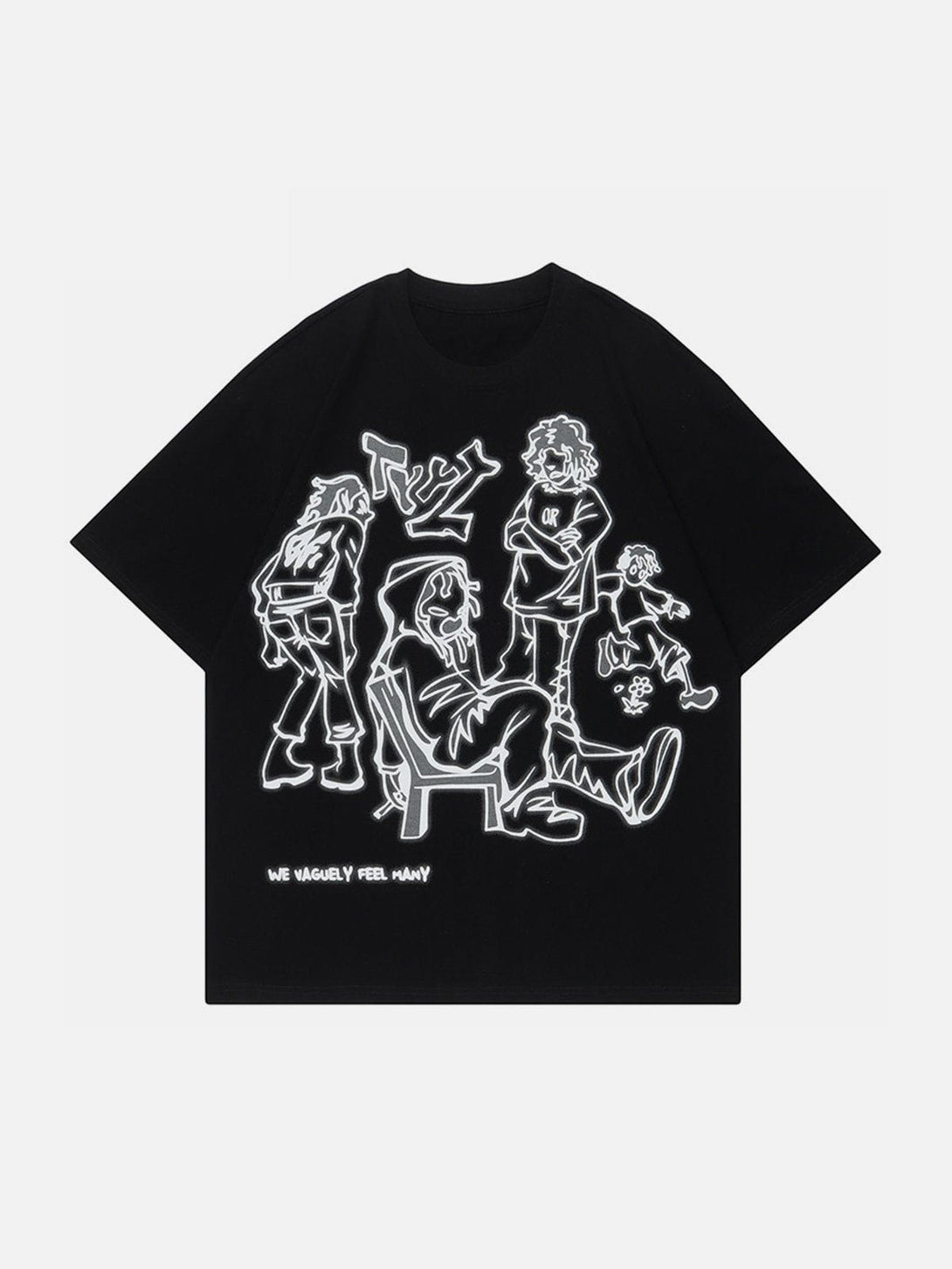 Majesda® - Cartoon Line Character Print Tee- Outfit Ideas - Streetwear Fashion - majesda.com