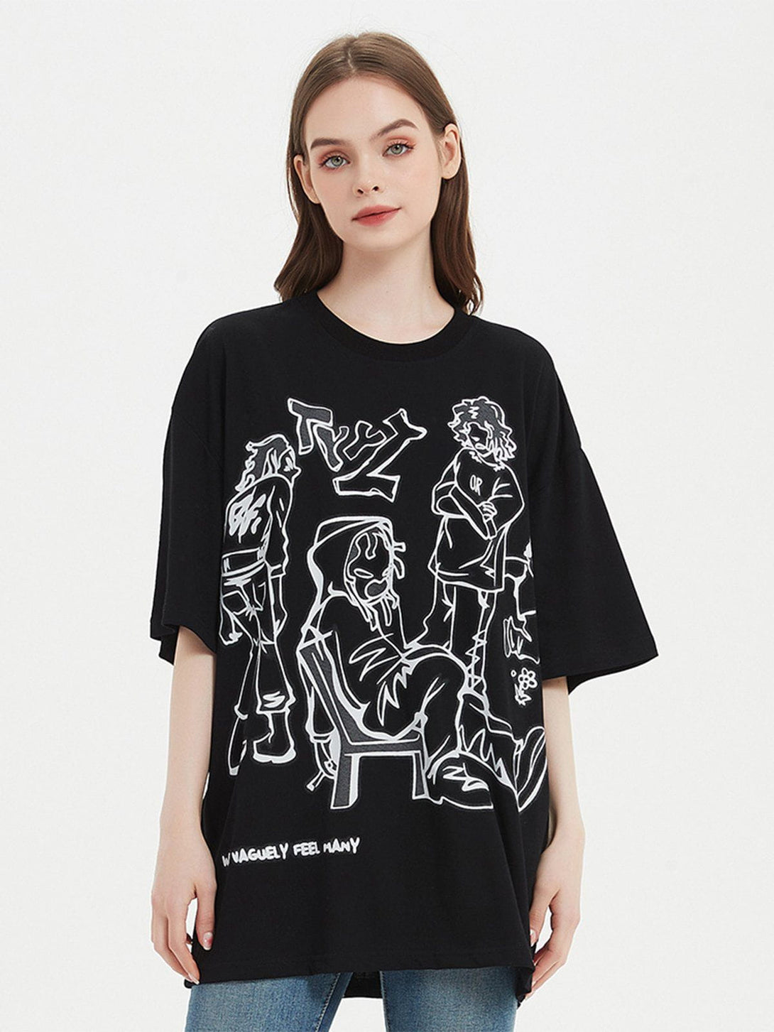 Majesda® - Cartoon Line Character Print Tee- Outfit Ideas - Streetwear Fashion - majesda.com