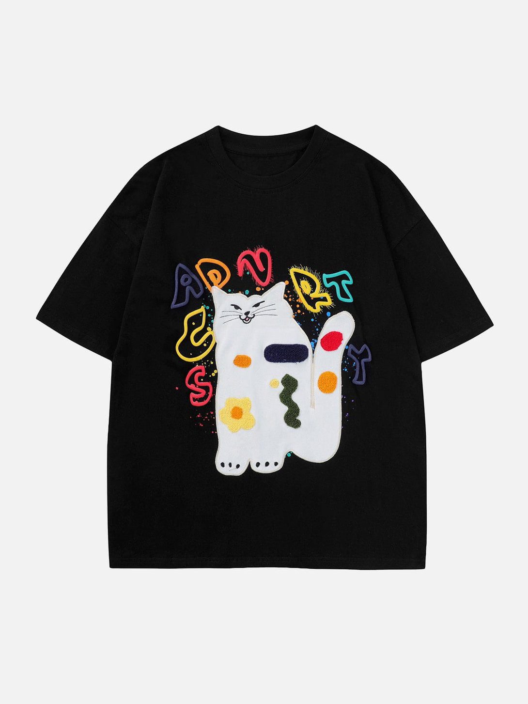 Majesda® - Cat Embroidery Print Tee- Outfit Ideas - Streetwear Fashion - majesda.com