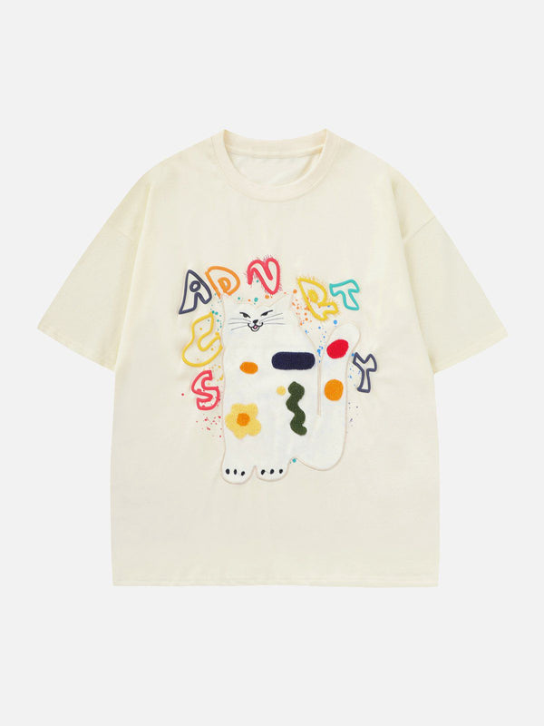 Majesda® - Cat Embroidery Print Tee- Outfit Ideas - Streetwear Fashion - majesda.com