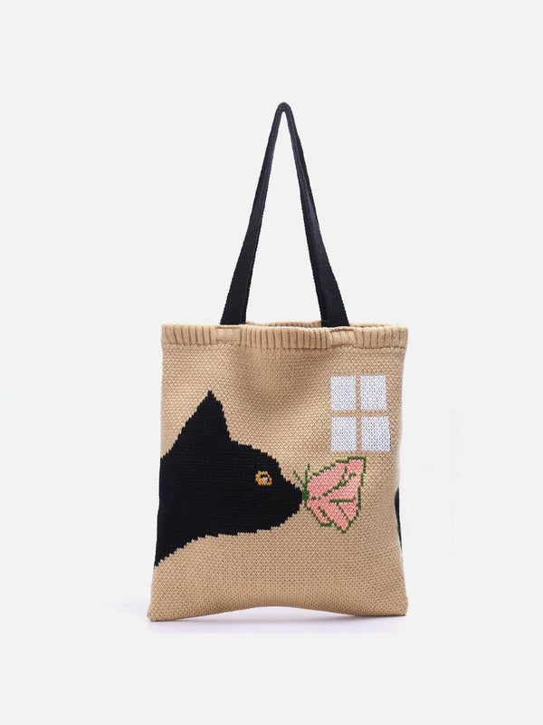Majesda® - Cat and Butterfly Knit Bag- Outfit Ideas - Streetwear Fashion - majesda.com