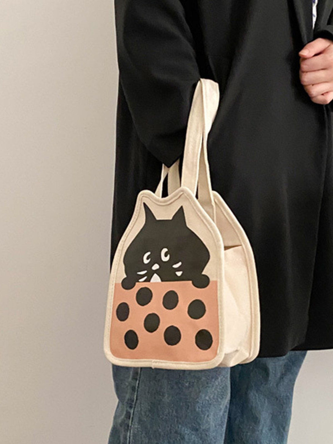 Majesda® - Cute Little Black Cat Illustration Canvas Bag- Outfit Ideas - Streetwear Fashion - majesda.com