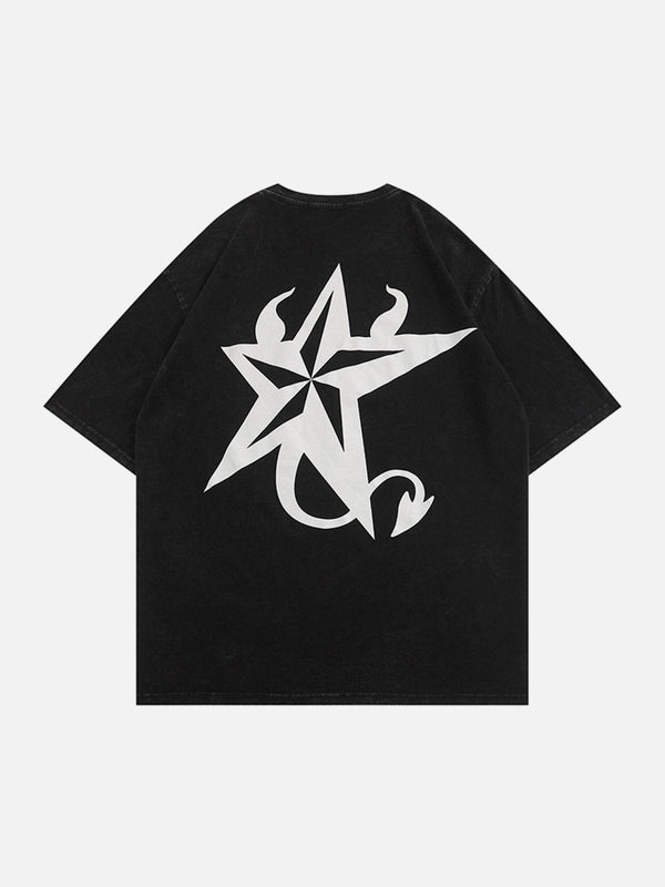 Majesda® - Demon Star Print Tee- Outfit Ideas - Streetwear Fashion - majesda.com