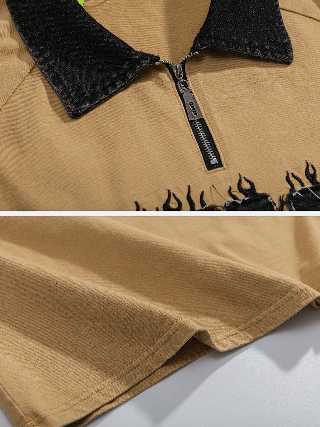 Majesda® - Denim Patch Embroidered Batik POLO Tee- Outfit Ideas - Streetwear Fashion - majesda.com